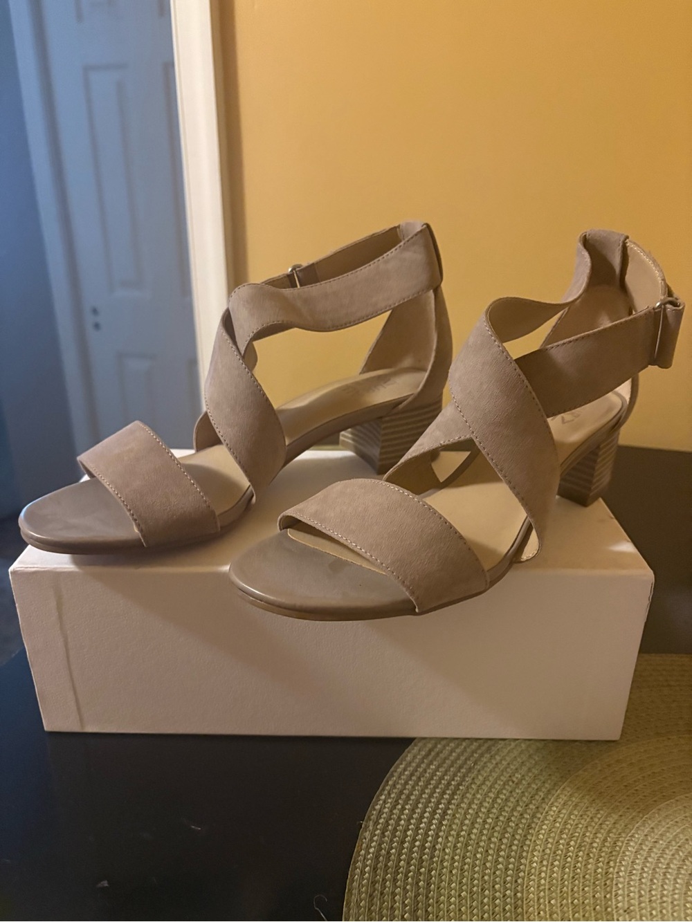 Naturalizer Adele Taupe Strappy Block Heel Sandals